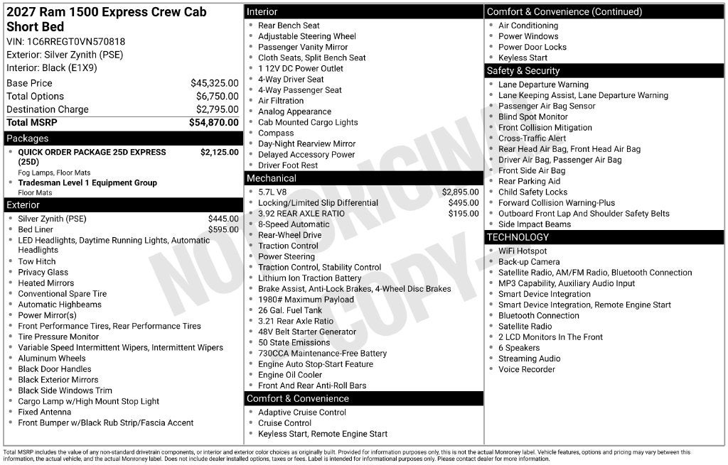 2027 RAM Ram 1500 RAM 1500 EXPRESS CREW CAB 4X2 5'7' BOX