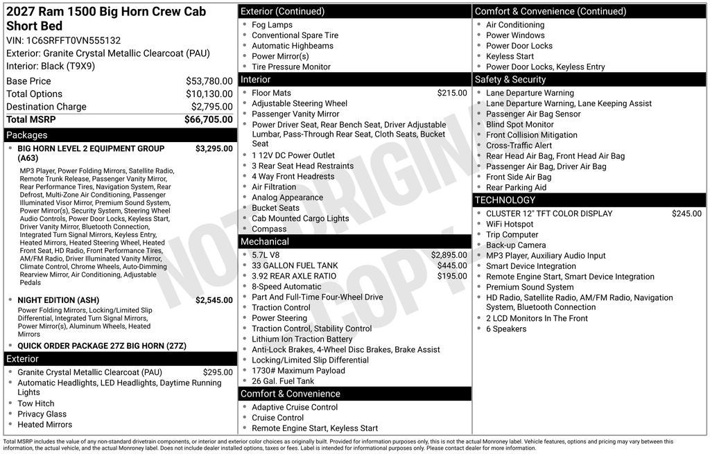 2027 RAM Ram 1500 RAM 1500 BIG HORN CREW CAB 4X4 5'7' BOX