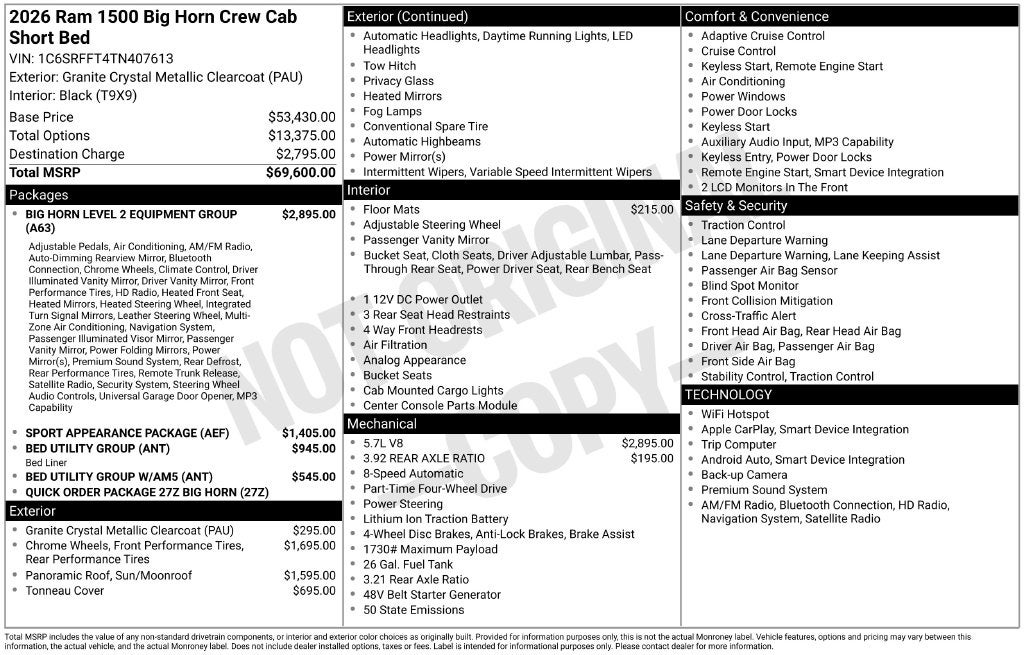 2026 RAM Ram 1500 RAM 1500 BIG HORN CREW CAB 4X4 5'7' BOX