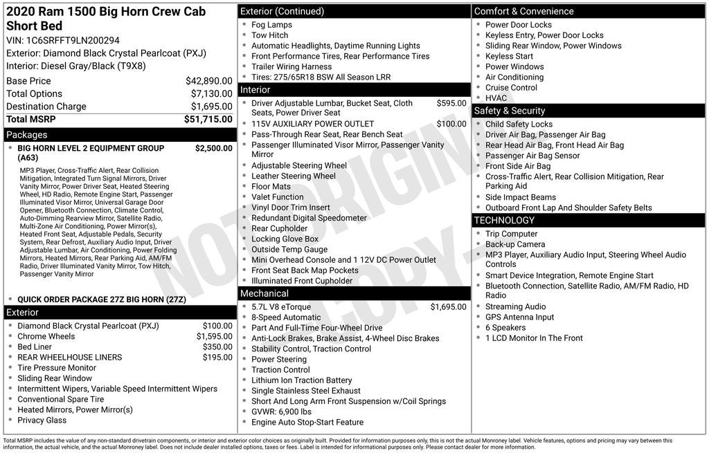 2020 RAM Ram 1500 Big Horn Crew Cab 4x4 5'7' Box