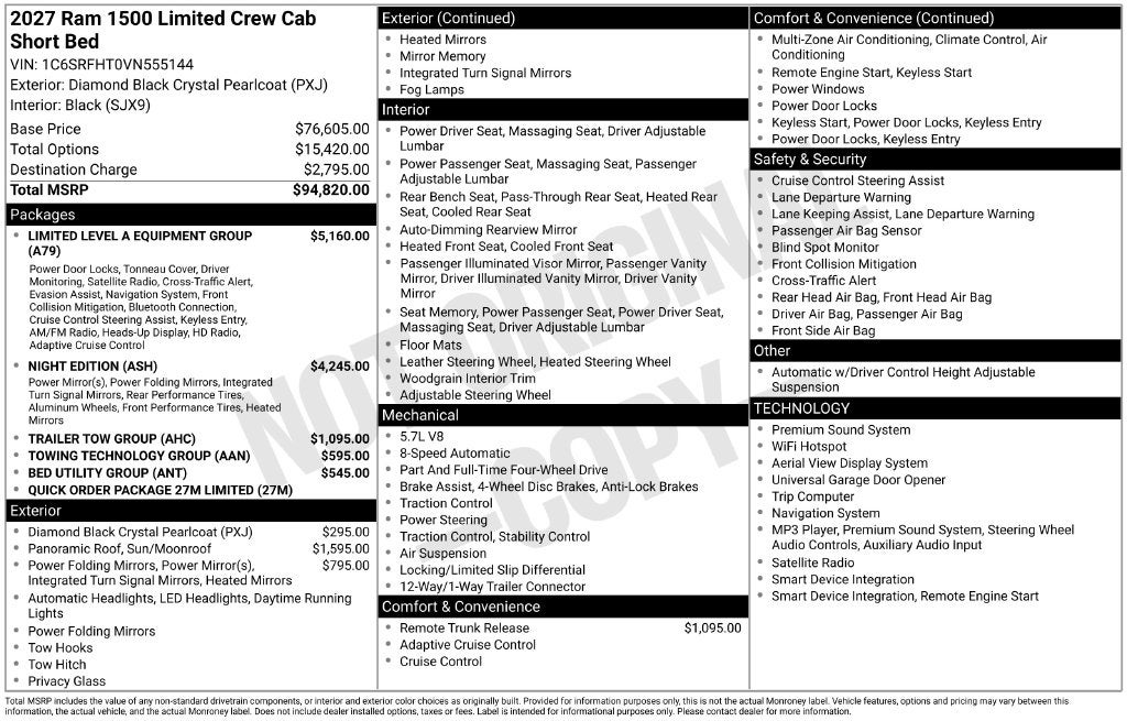 2027 RAM Ram 1500 RAM 1500 LIMITED CREW CAB 4X4 5'7' BOX