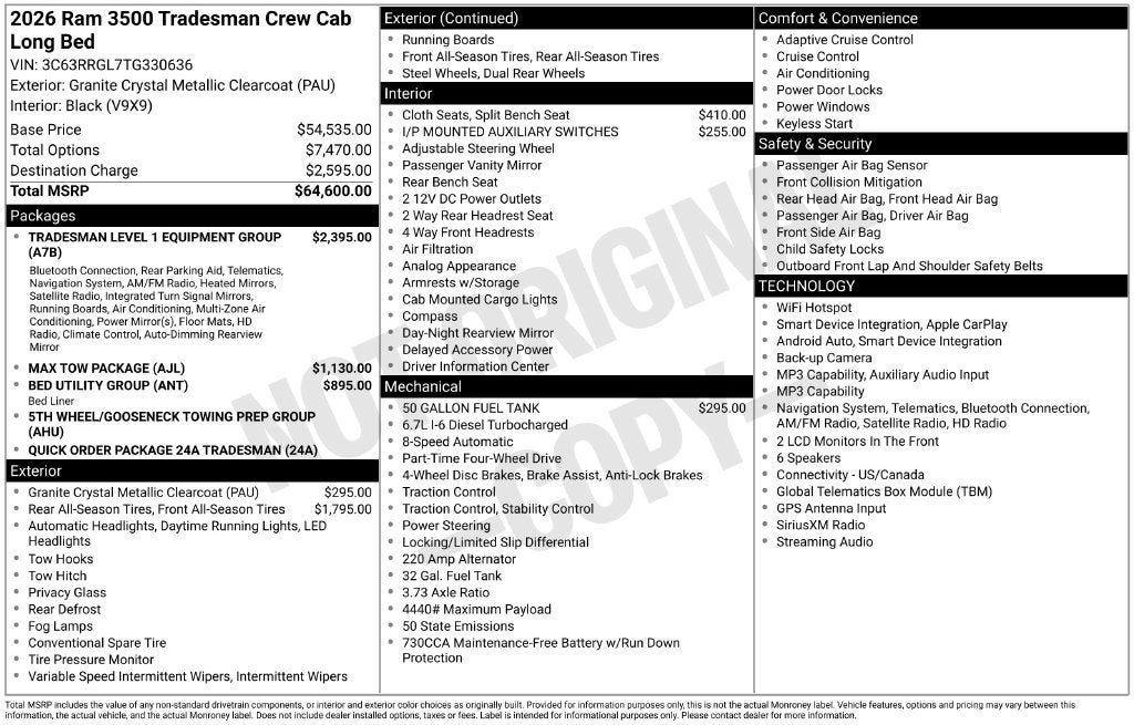 2026 RAM Ram 3500 RAM 3500 TRADESMAN CREW CAB 4X4 8' BOX