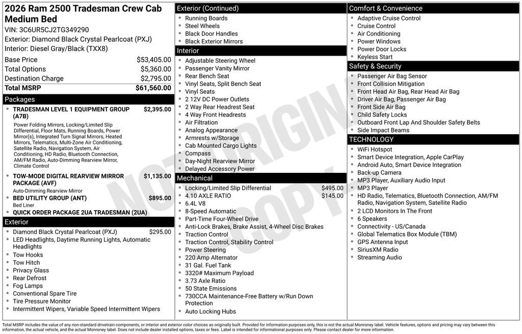 2026 RAM Ram 2500 RAM 2500 TRADESMAN CREW CAB 4X4 6'4' BOX