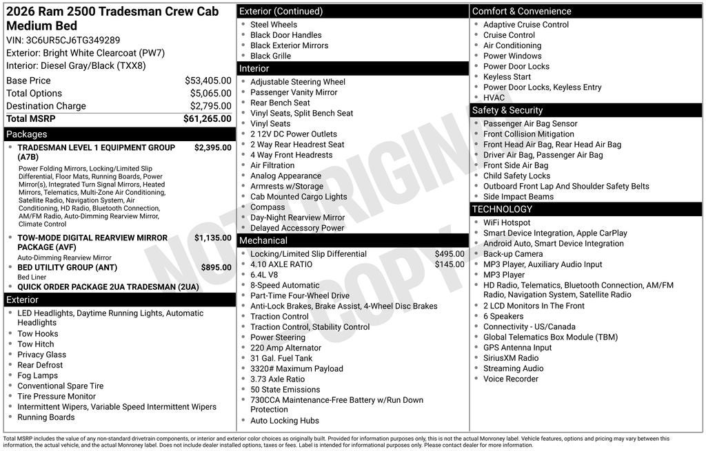 2026 RAM Ram 2500 RAM 2500 TRADESMAN CREW CAB 4X4 6'4' BOX