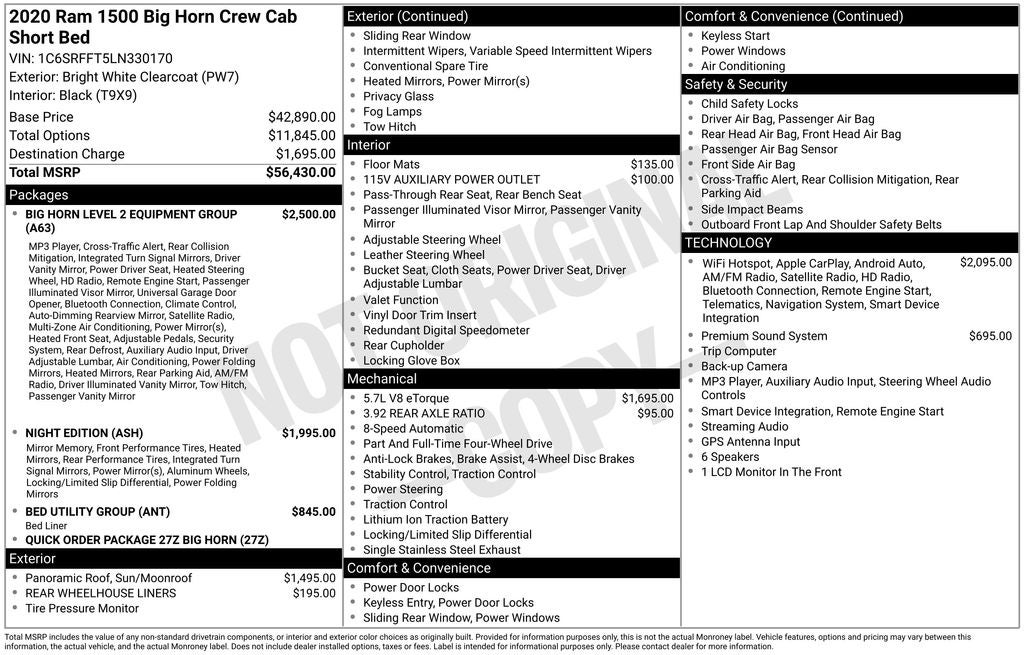 2020 RAM 1500 Big Horn Crew Cab 4x4 5'7' Box