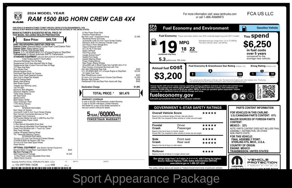 2024 RAM Ram 1500 Big Horn Crew Cab 4x4 5'7' Box