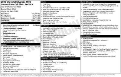 2026 Chevrolet Silverado 1500 4WD Crew Cab Short Bed Custom
