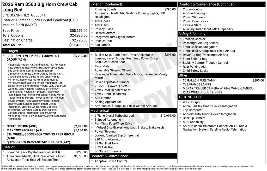 2026 RAM Ram 3500 RAM 3500 BIG HORN CREW CAB 4X4 8' BOX