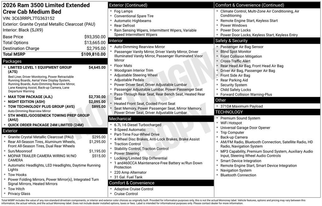 2026 RAM 3500 RAM 3500 LIMITED MEGA CAB 4X4 6'4' BOX