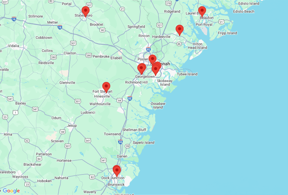 Map of Vaden Chrysler Dodge Jeep Ram Savannah in Savannah GA